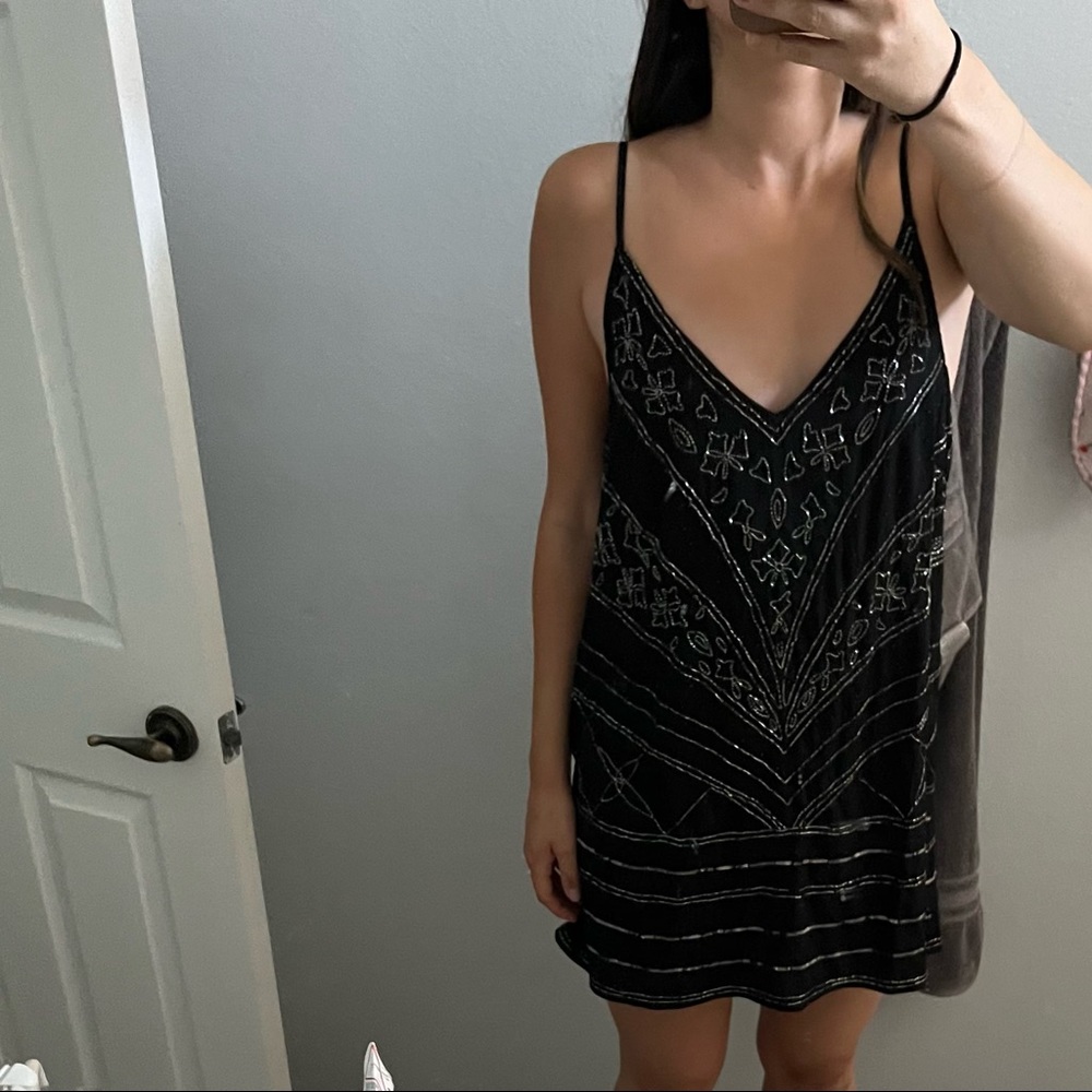 Free People Embellished Mini Slip Dress Size Medium Black Sleeveless Beaded - Picture 10 of 10